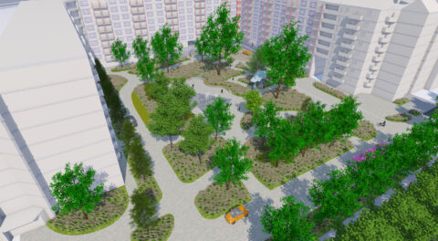 Impressie Croydonplein ingezoomd en vanuit andere hoek