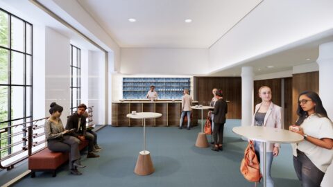Het ontwerp van de balkon foyer van het Stadstheater.