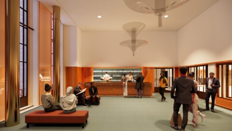 Het ontwerp van de Feniks foyer van het Stadstheater.